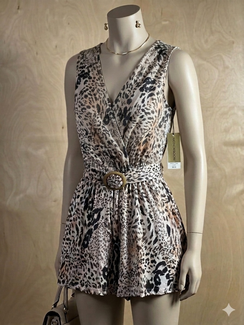 Steve Madden Leopard-Print Sleeveless  Romper with Belt Size Medium